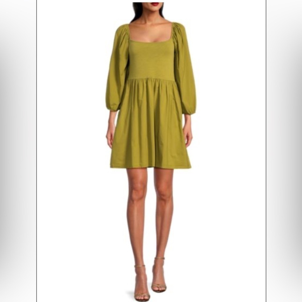 Nation LTD Revolve Heddie Mini Dress MED Babydoll Milkmaid Green Boho Coquette